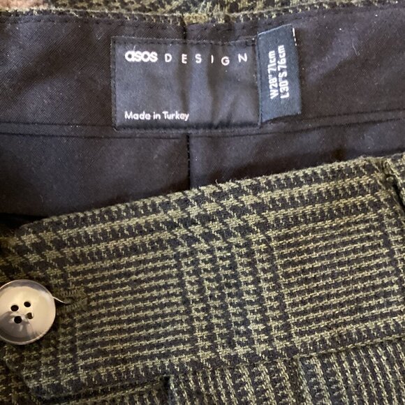ASOS Design Pleated Trouser Pants Olive Green & Black Glen Plaid 28x30 #314F - Picture 8 of 9